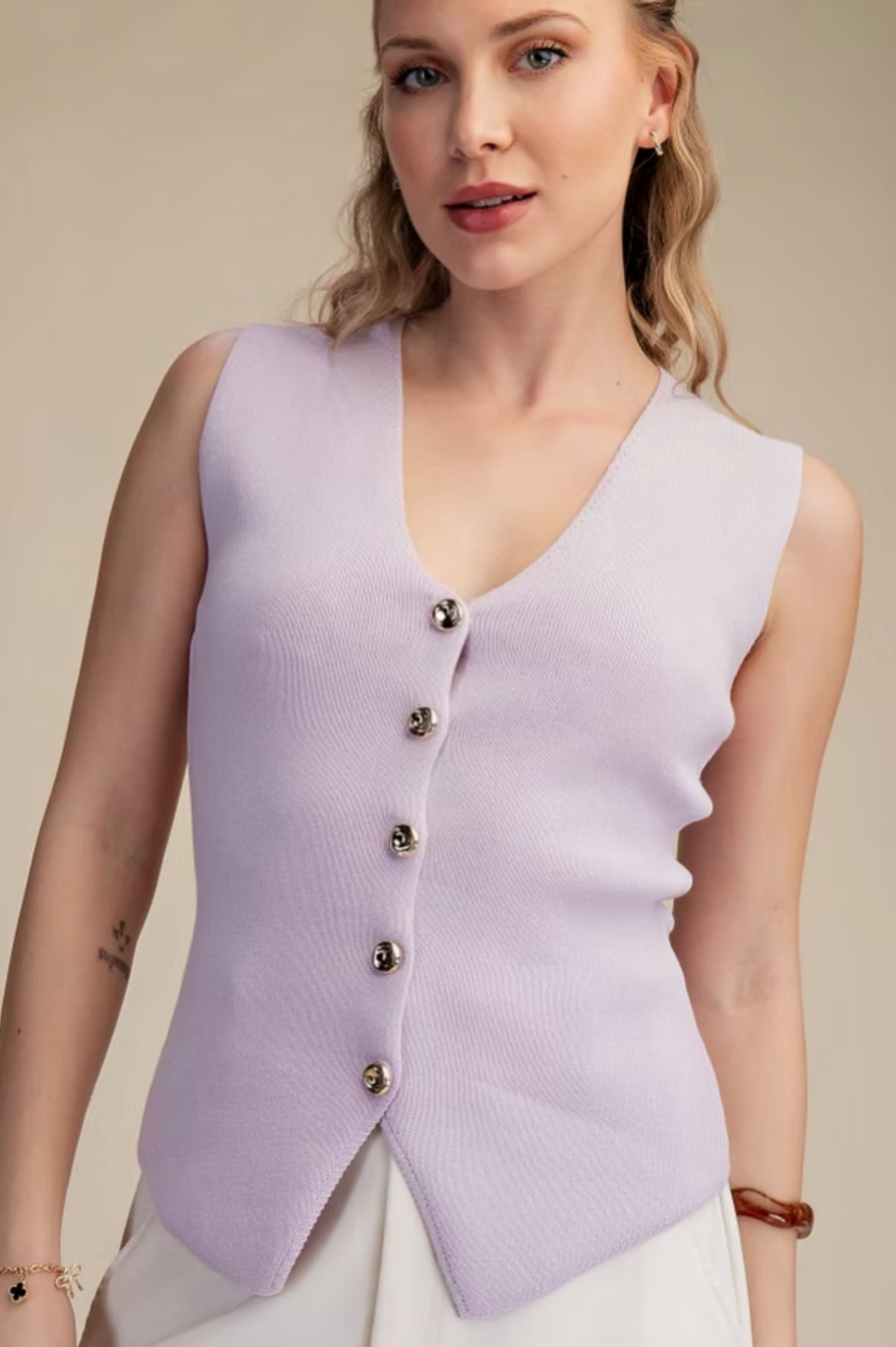 Lavender Button Down Sweater Vest