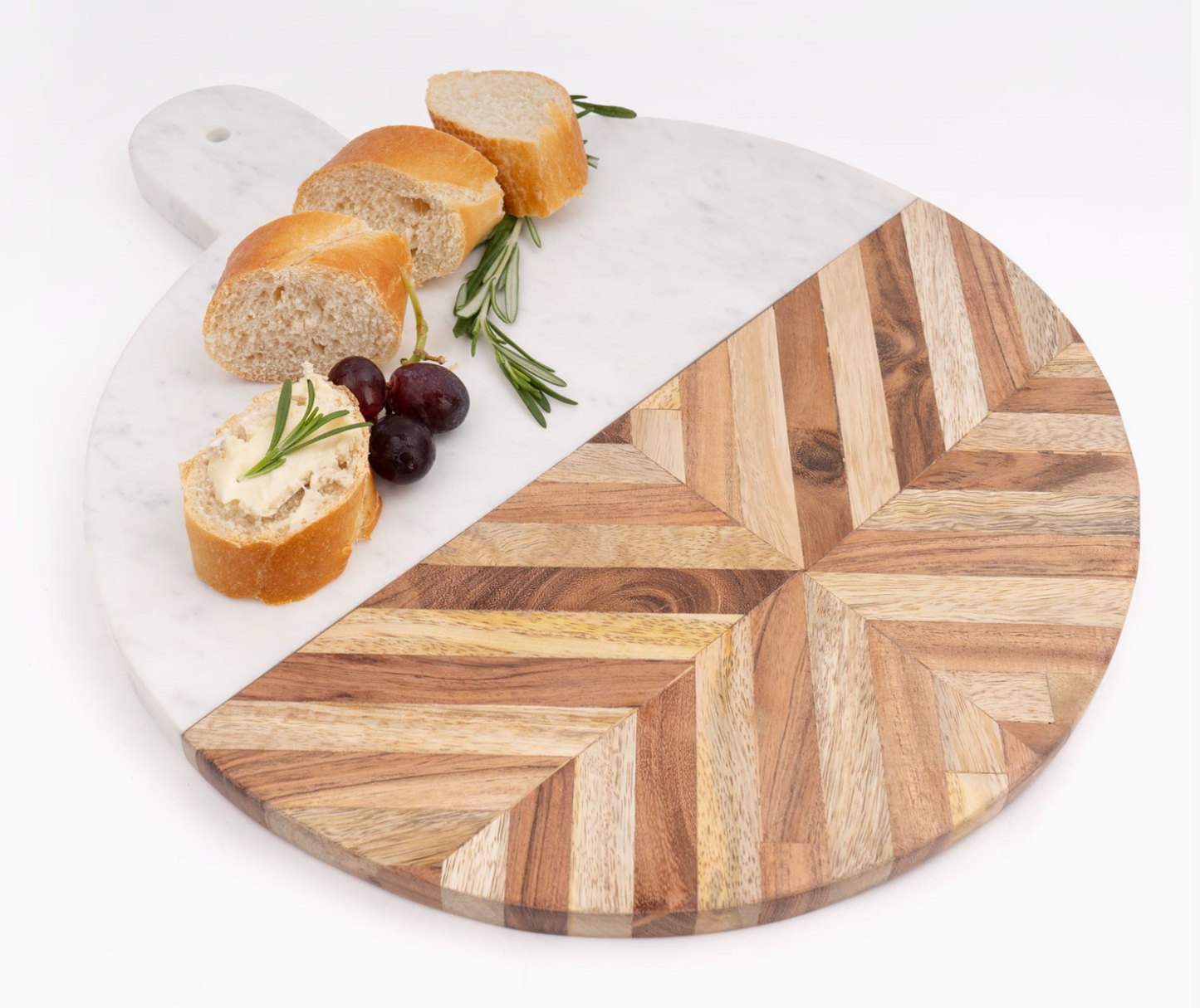 Marble and Wood Round Serving Board