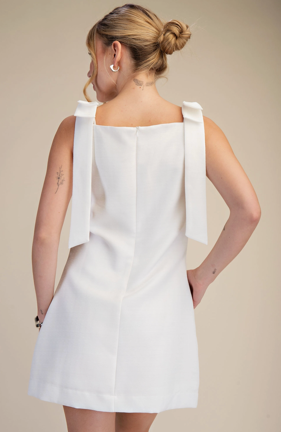 White Bow Strap Mini Dress