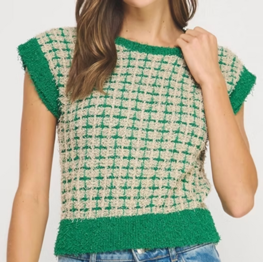 Sleeveless Check Tweed Kit Top