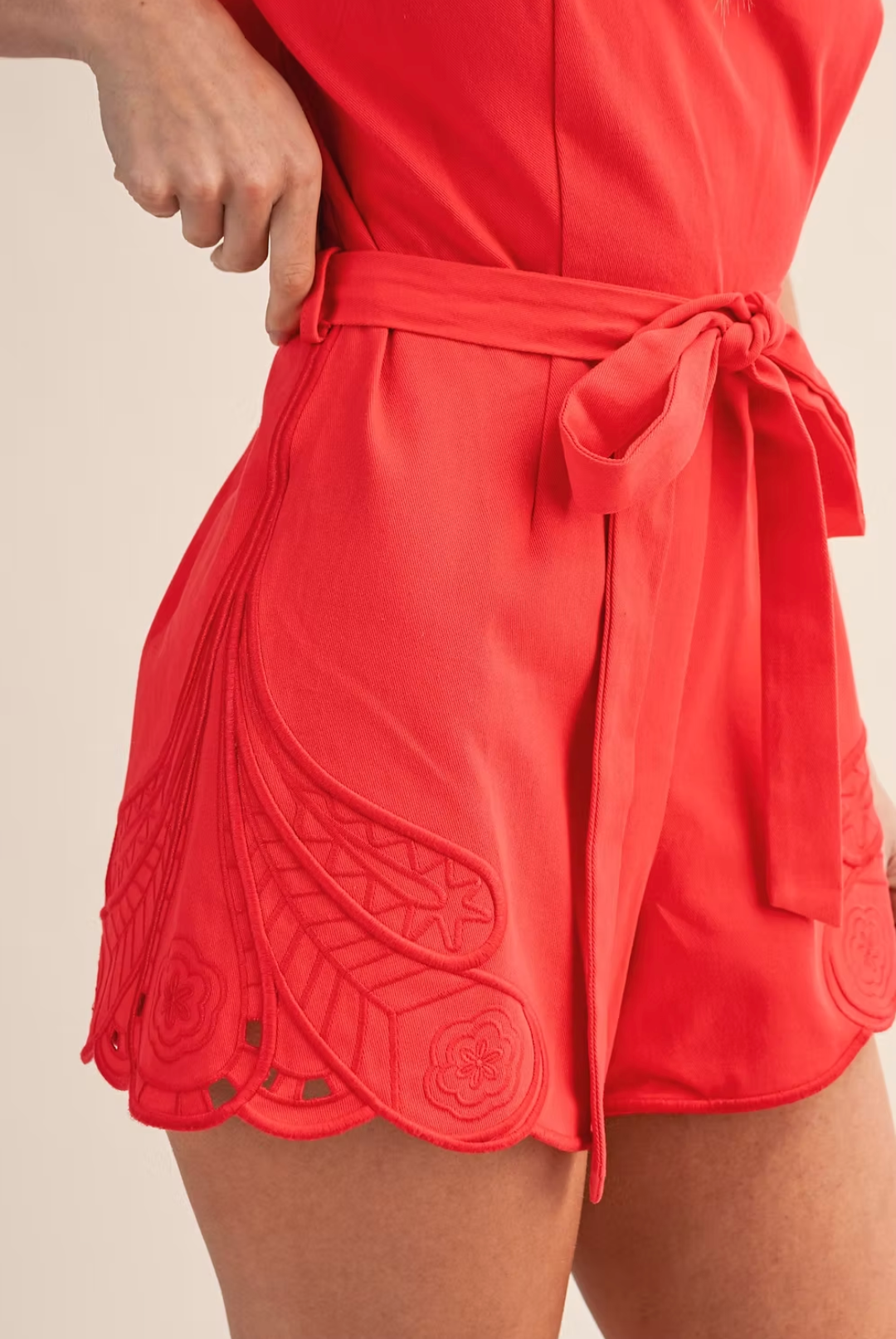 Embroidered Romper with Cut-Outs