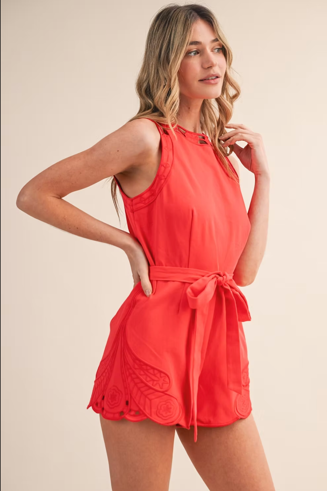 Embroidered Romper with Cut-Outs
