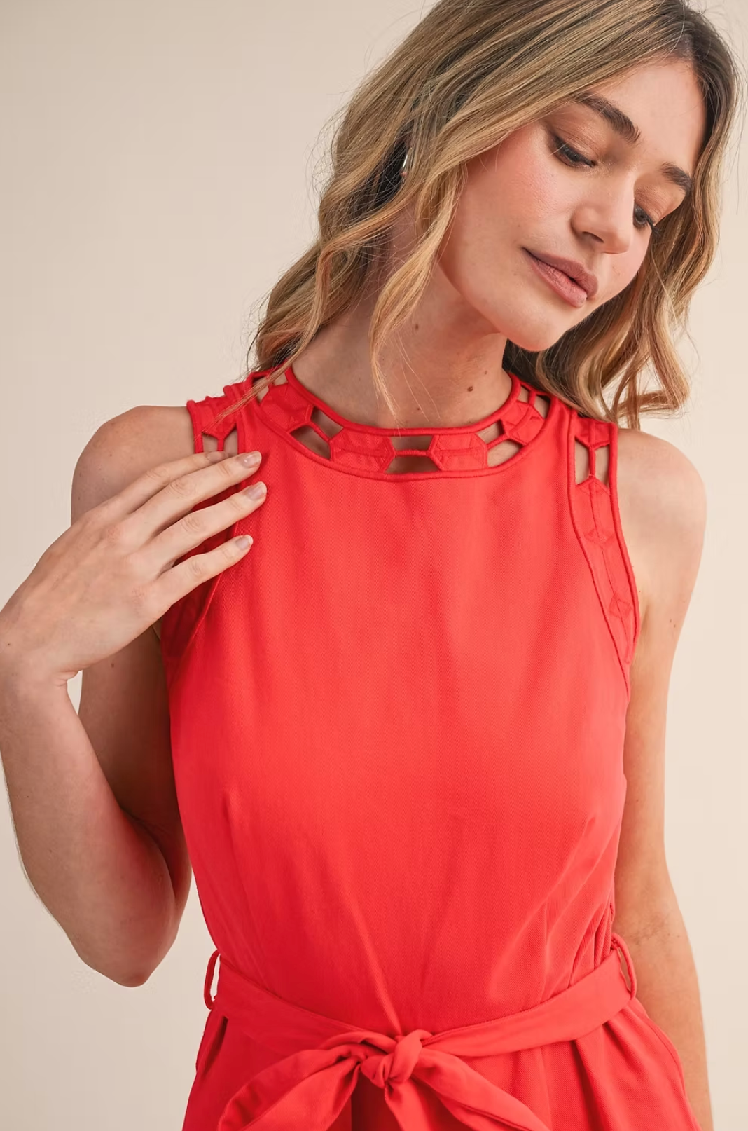 Embroidered Romper with Cut-Outs