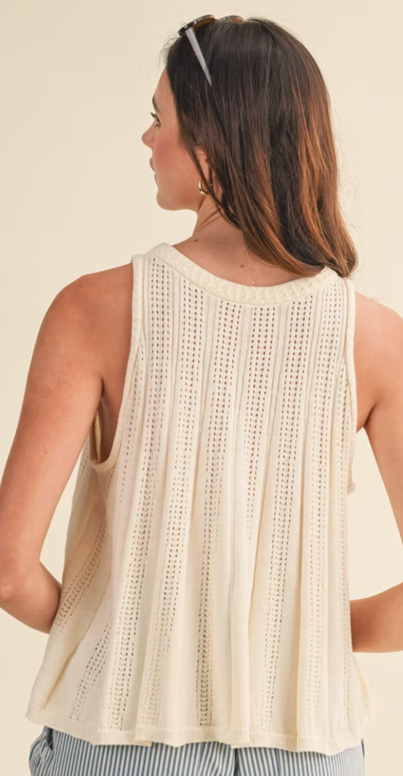 Sleeveless Pointelle Sweater Knit Tank