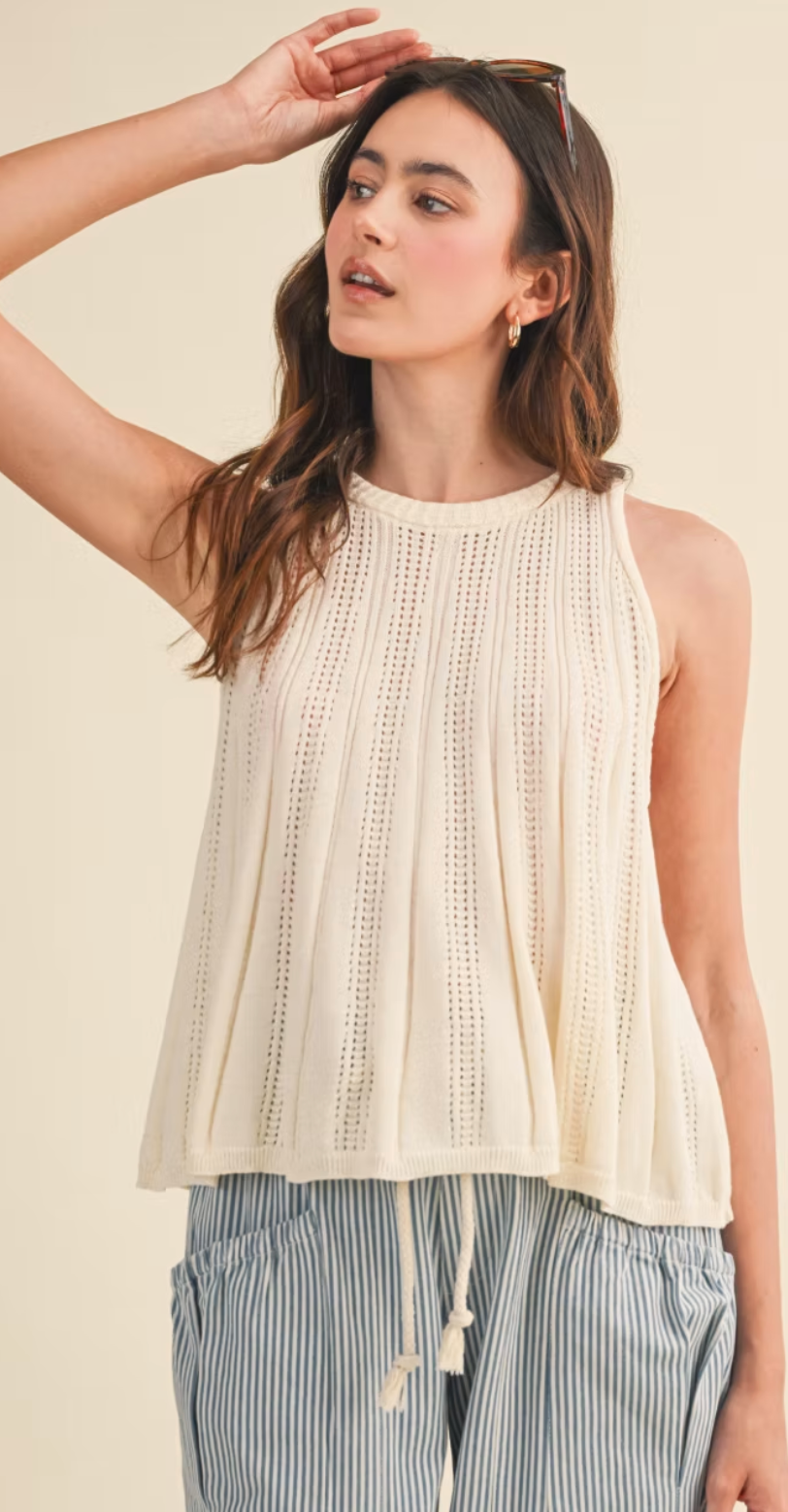 Sleeveless Pointelle Sweater Knit Tank