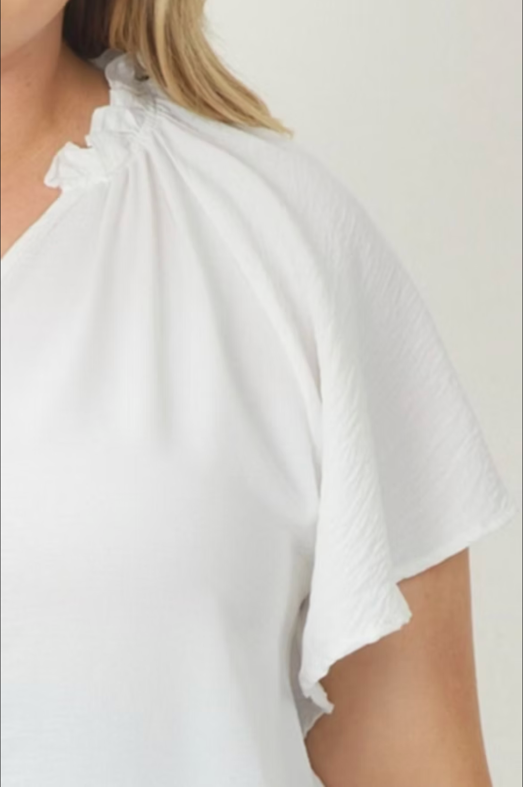 Solid V-Neck Flutter Sleeve Top - Plus