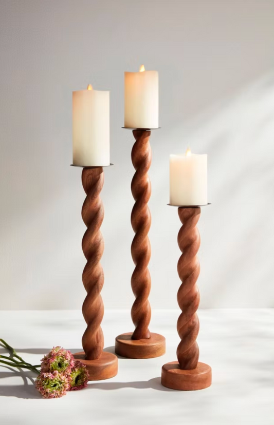 Twisted Wood Candlestick