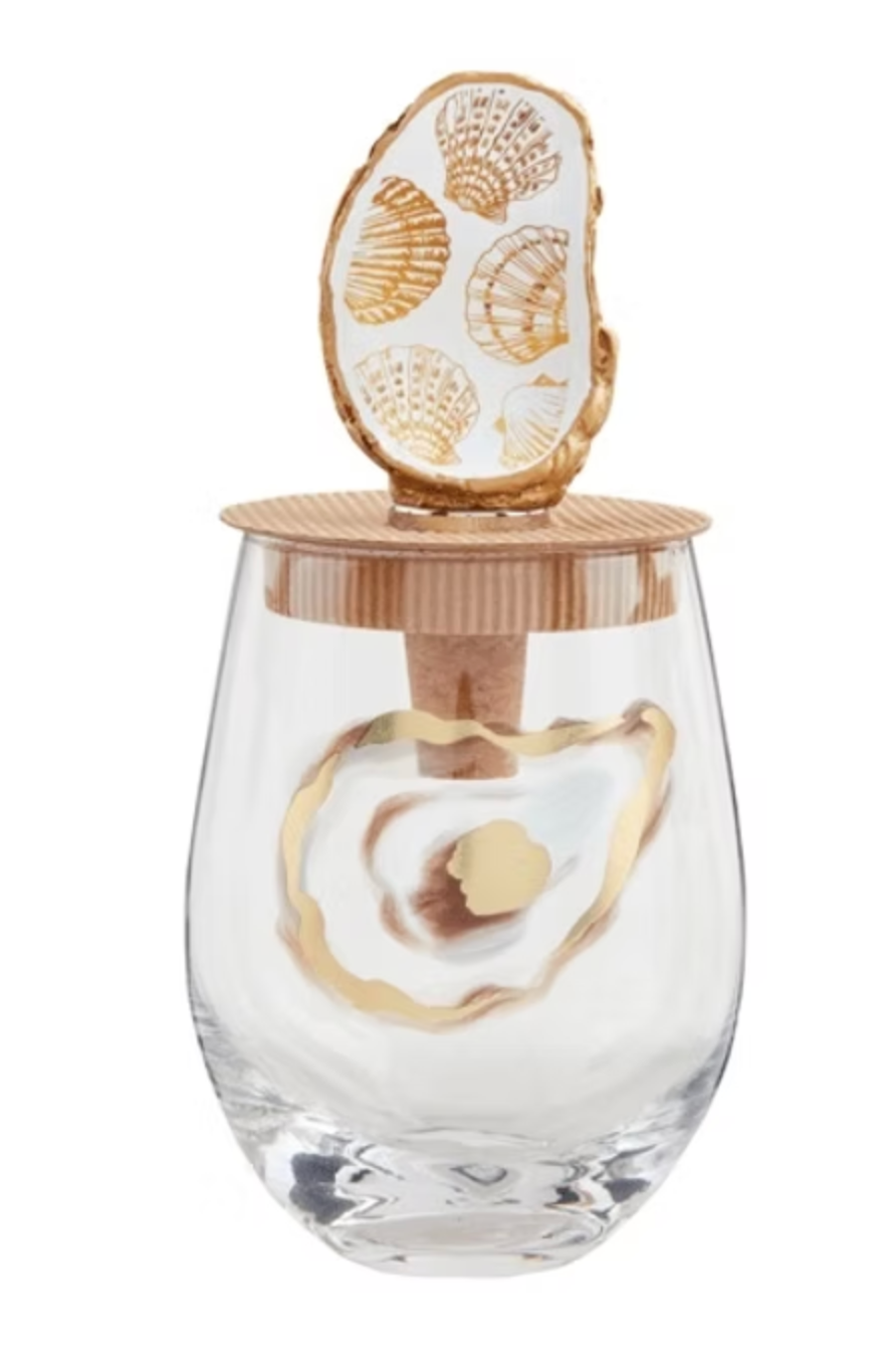 Oyster Wine Glass and Stopper Set
