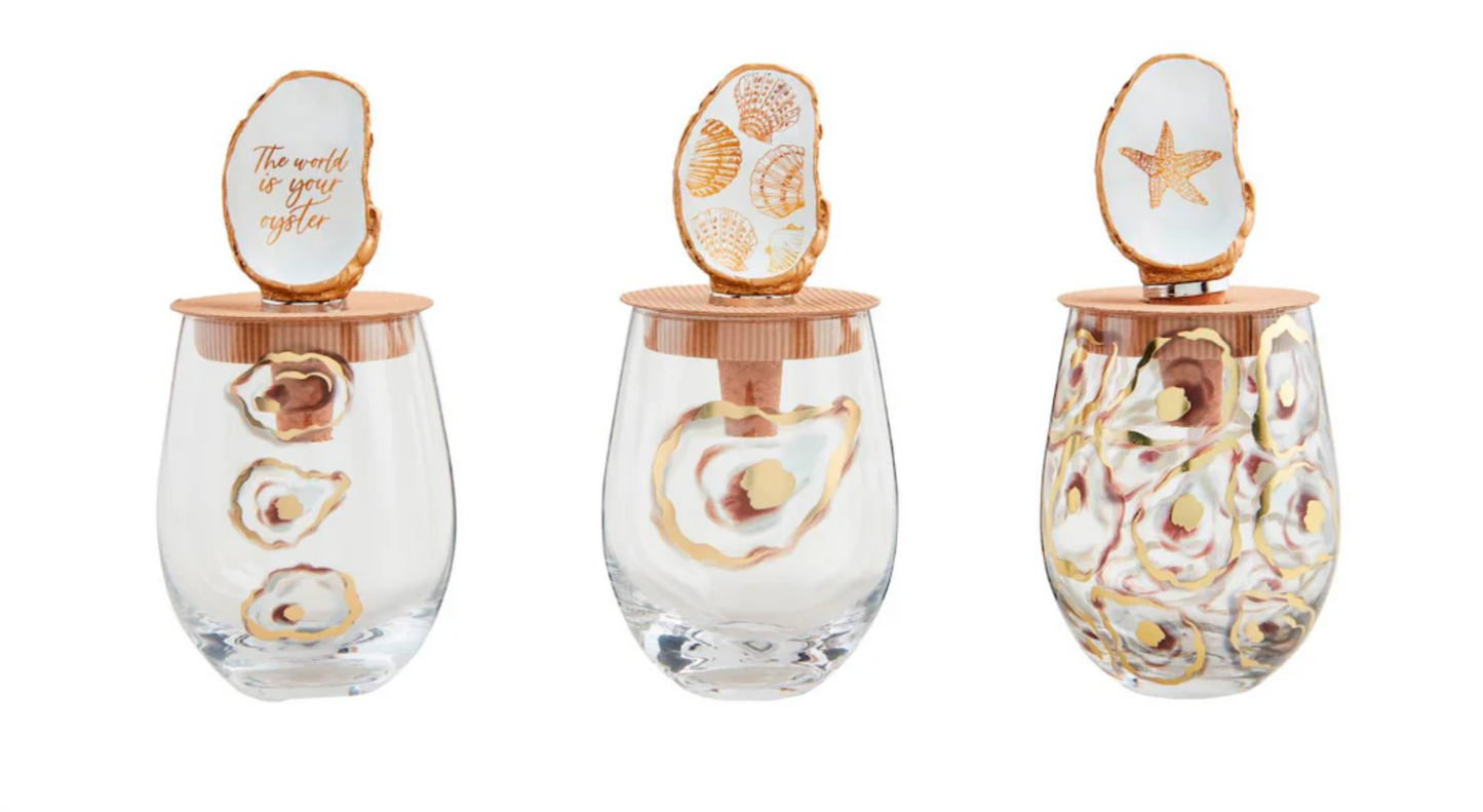 Oyster Wine Glass and Stopper Set
