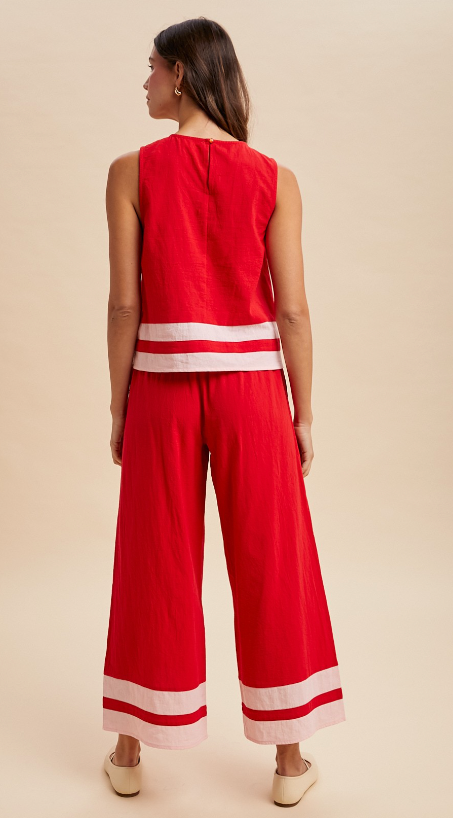 Red & Pink Trim Pant Set
