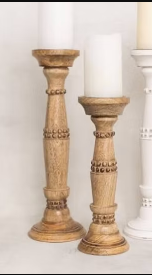 Set of 2 Wooden Candle Holders