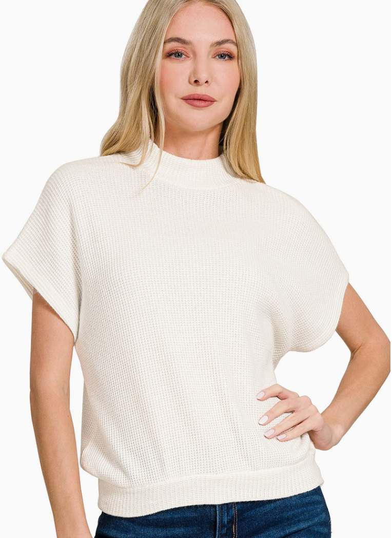 Mock Neck Short Sleeve Sweater