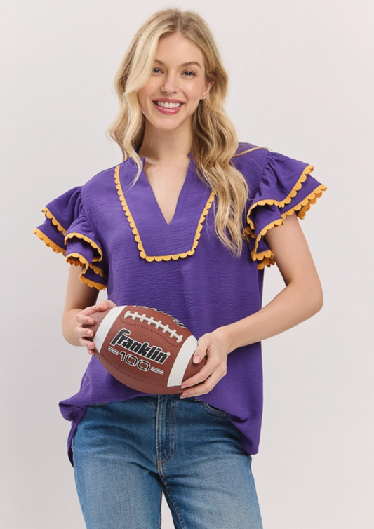 Scallop Trim Game Day Blouse