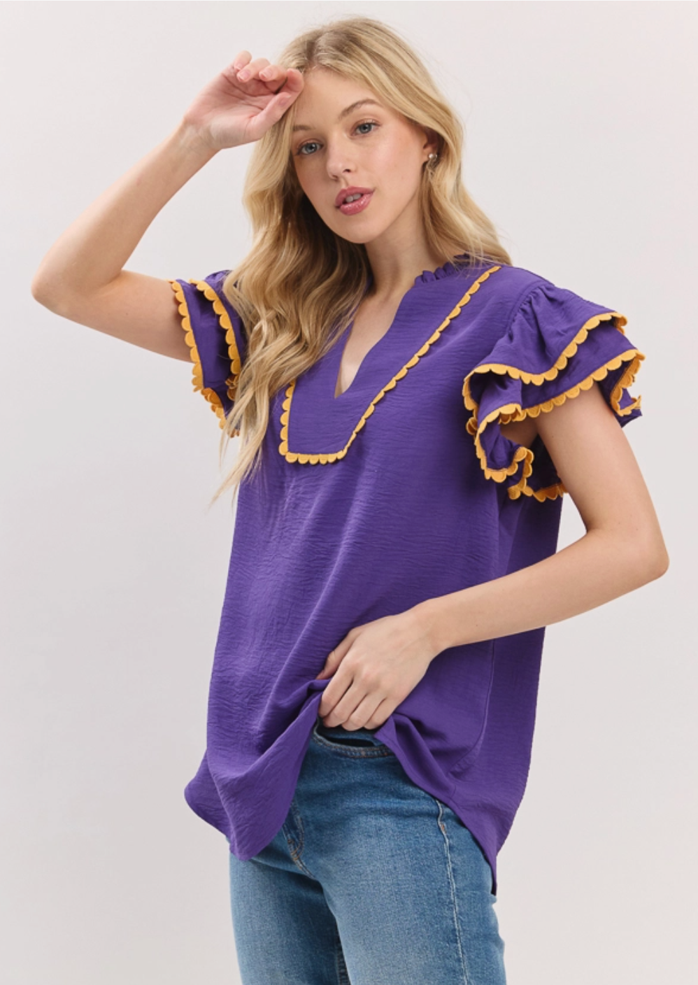 Scallop Trim Game Day Blouse
