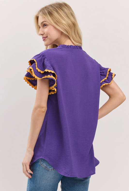 Scallop Trim Game Day Blouse