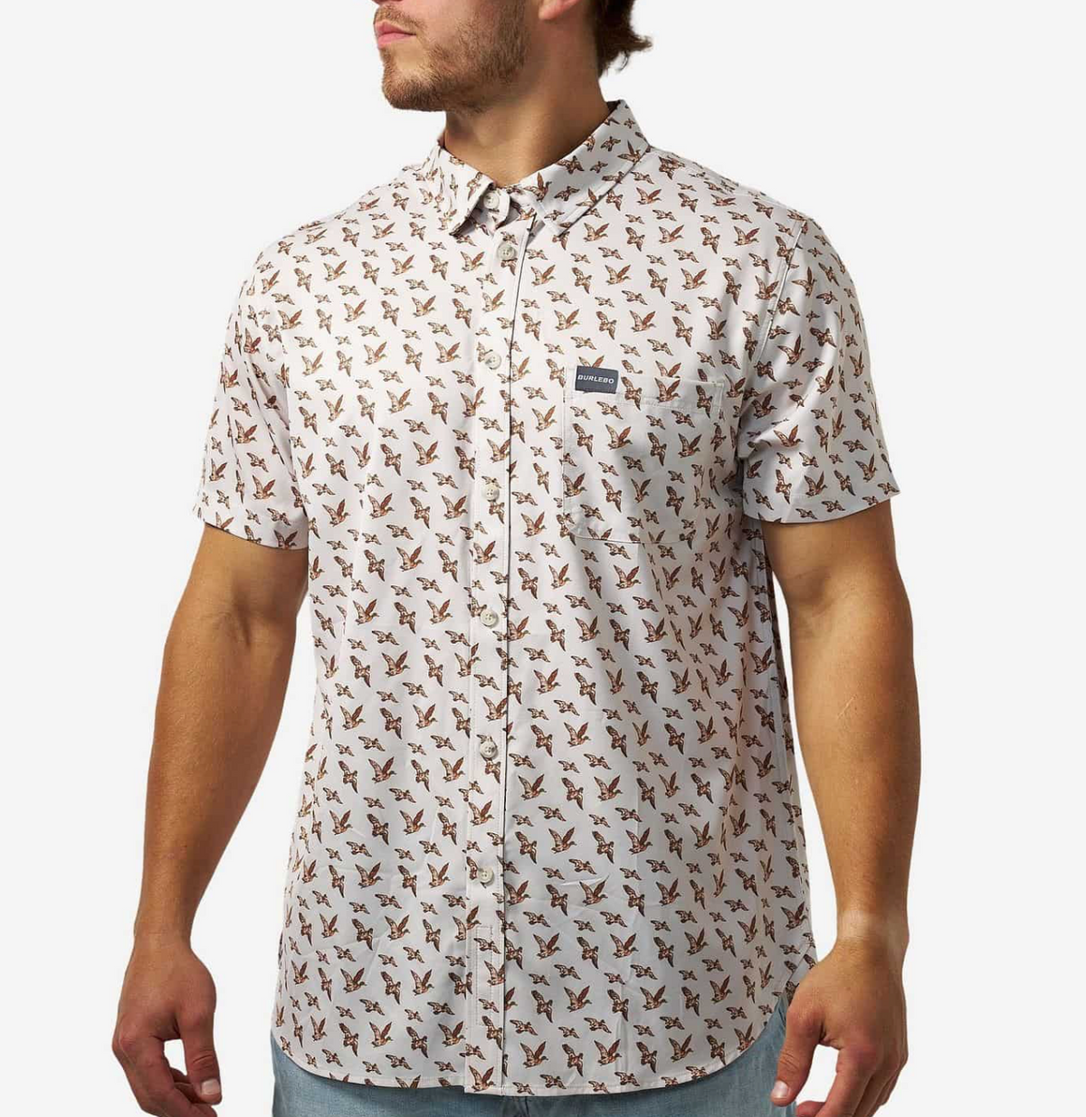 Burlebo Adult Performance Button Up- Mallards Flying In