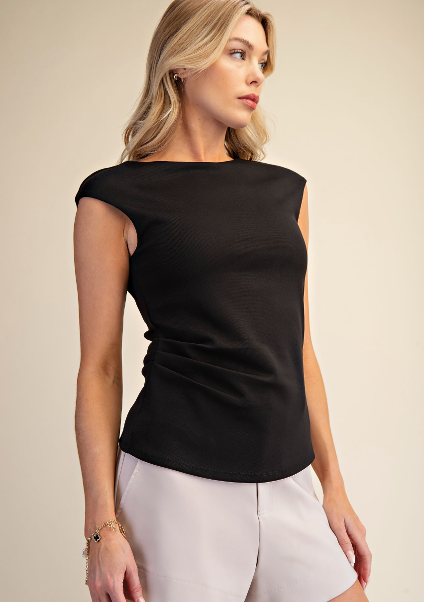 Side Draped Cap Sleeve Top