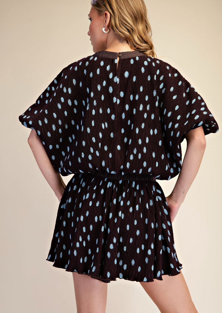 Brown Polka Dot Pleated Set