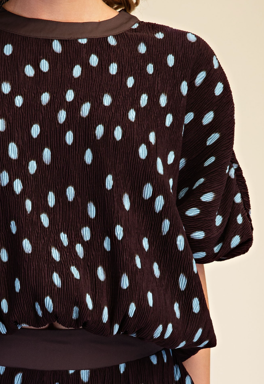 Brown Polka Dot Pleated Set