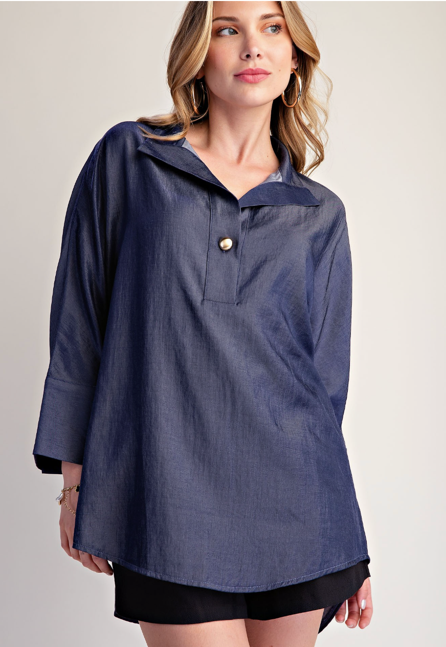 Stand Collar Dolman Sleeve Tunic Top