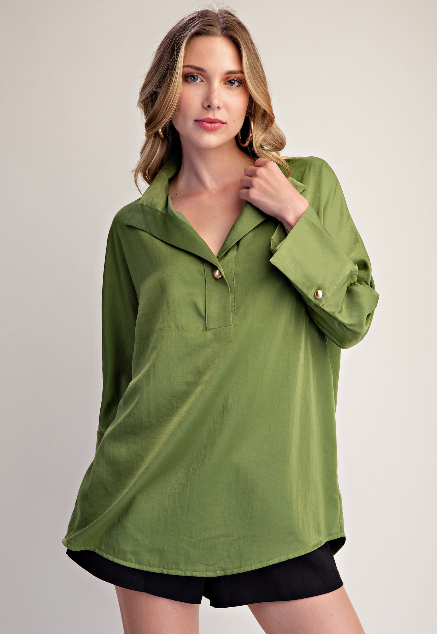 Stand Collar Dolman Sleeve Tunic Top