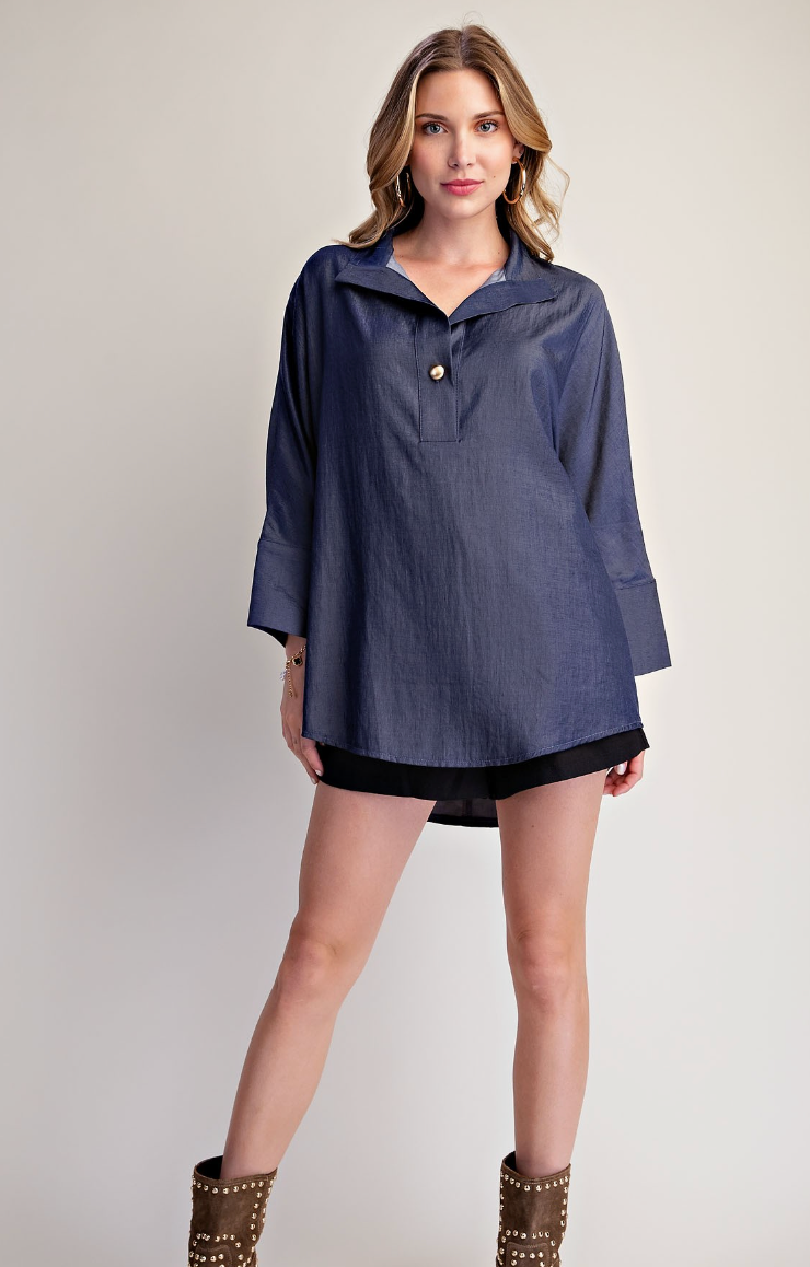 Stand Collar Dolman Sleeve Tunic Top