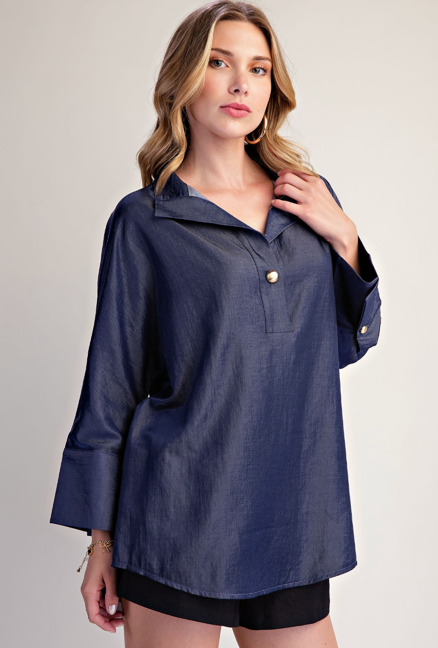 Stand Collar Dolman Sleeve Tunic Top