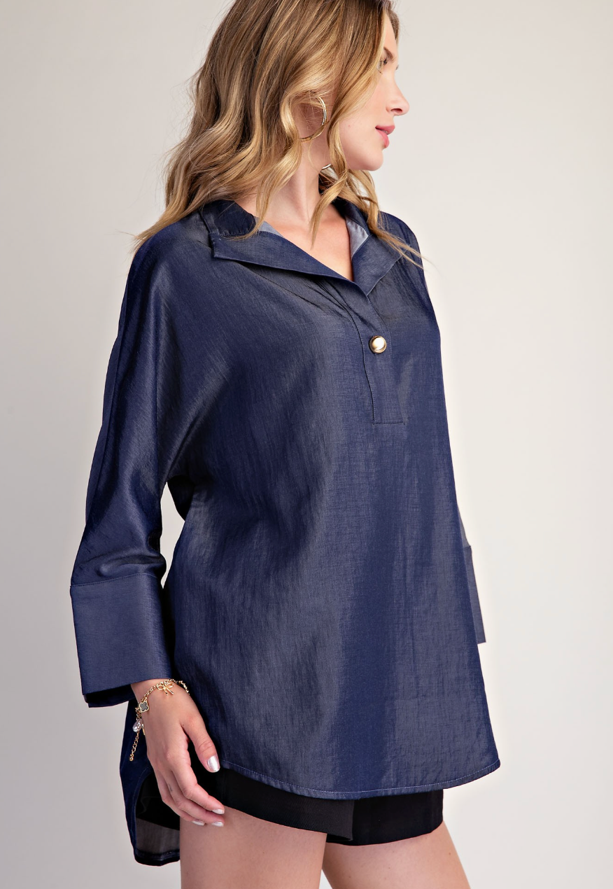 Stand Collar Dolman Sleeve Tunic Top