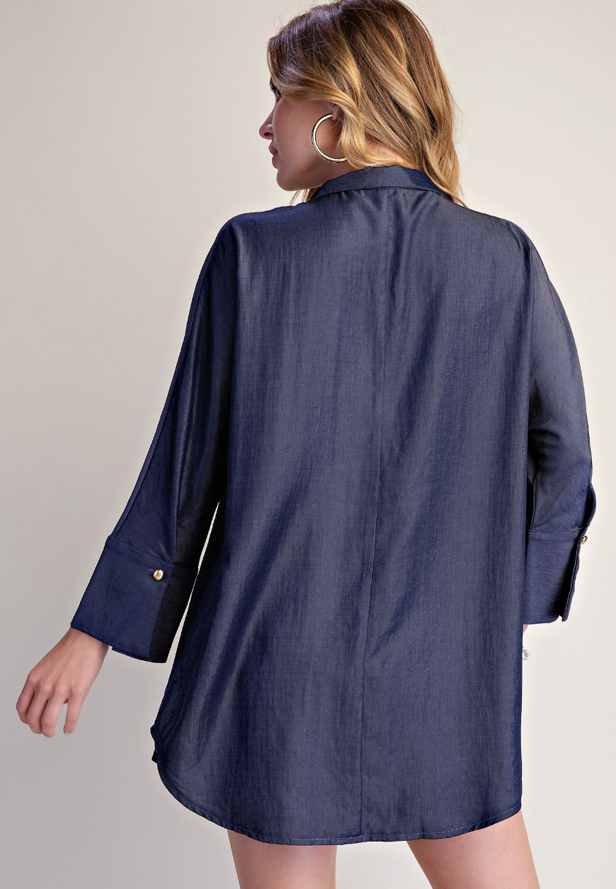 Stand Collar Dolman Sleeve Tunic Top