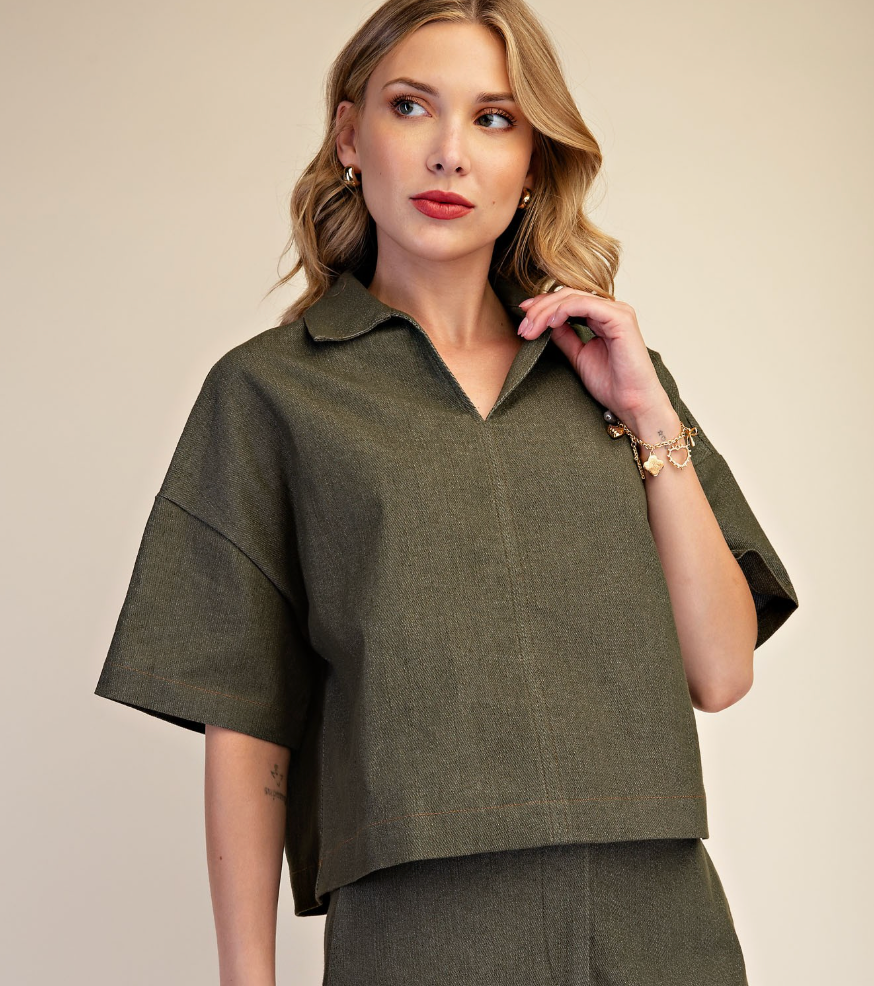 Modern Collar V-Neck Top