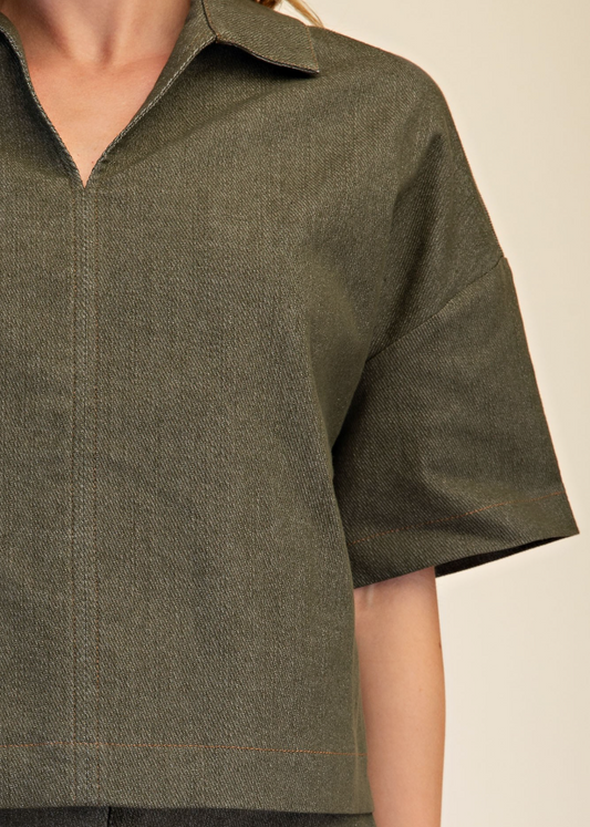 Modern Collar V-Neck Top