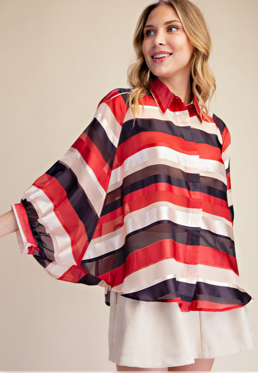 Vibrant Stripe Bishop Sleeve Blouse