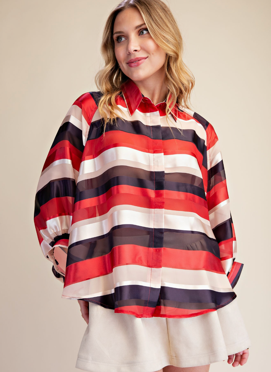 Vibrant Stripe Bishop Sleeve Blouse