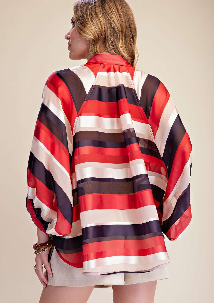 Vibrant Stripe Bishop Sleeve Blouse