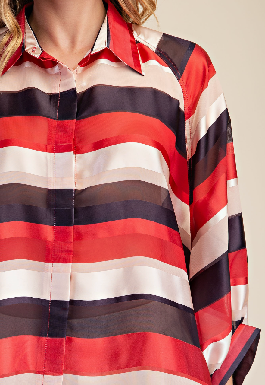 Vibrant Stripe Bishop Sleeve Blouse