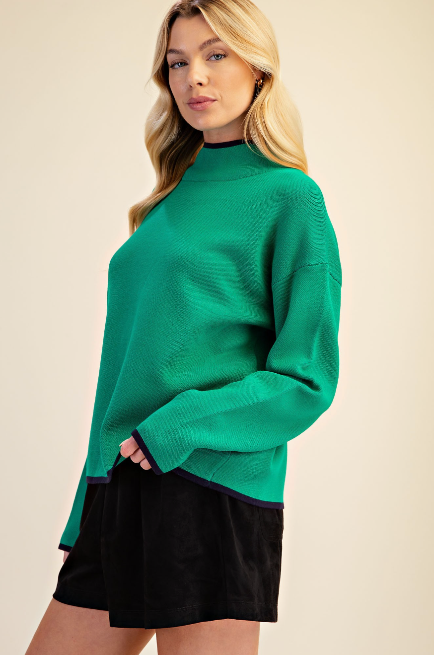 Contrast Trim Mock Neck Sweater