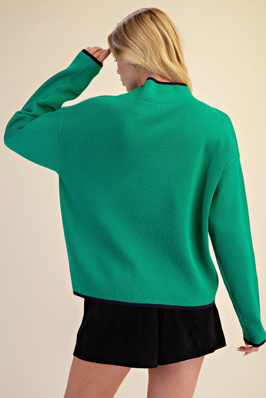 Contrast Trim Mock Neck Sweater