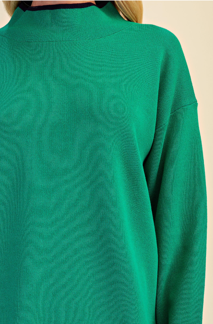 Contrast Trim Mock Neck Sweater