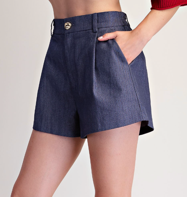 High Waist Pleat Shorts - Indigo