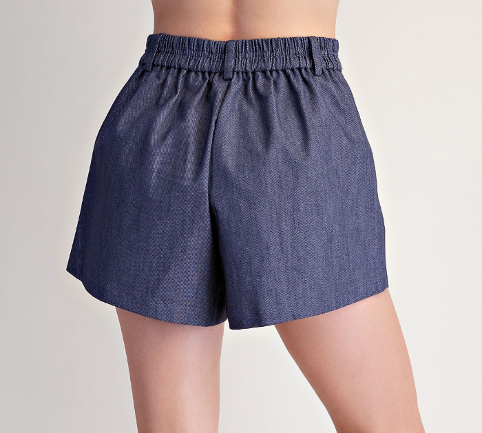 High Waist Pleat Shorts - Indigo
