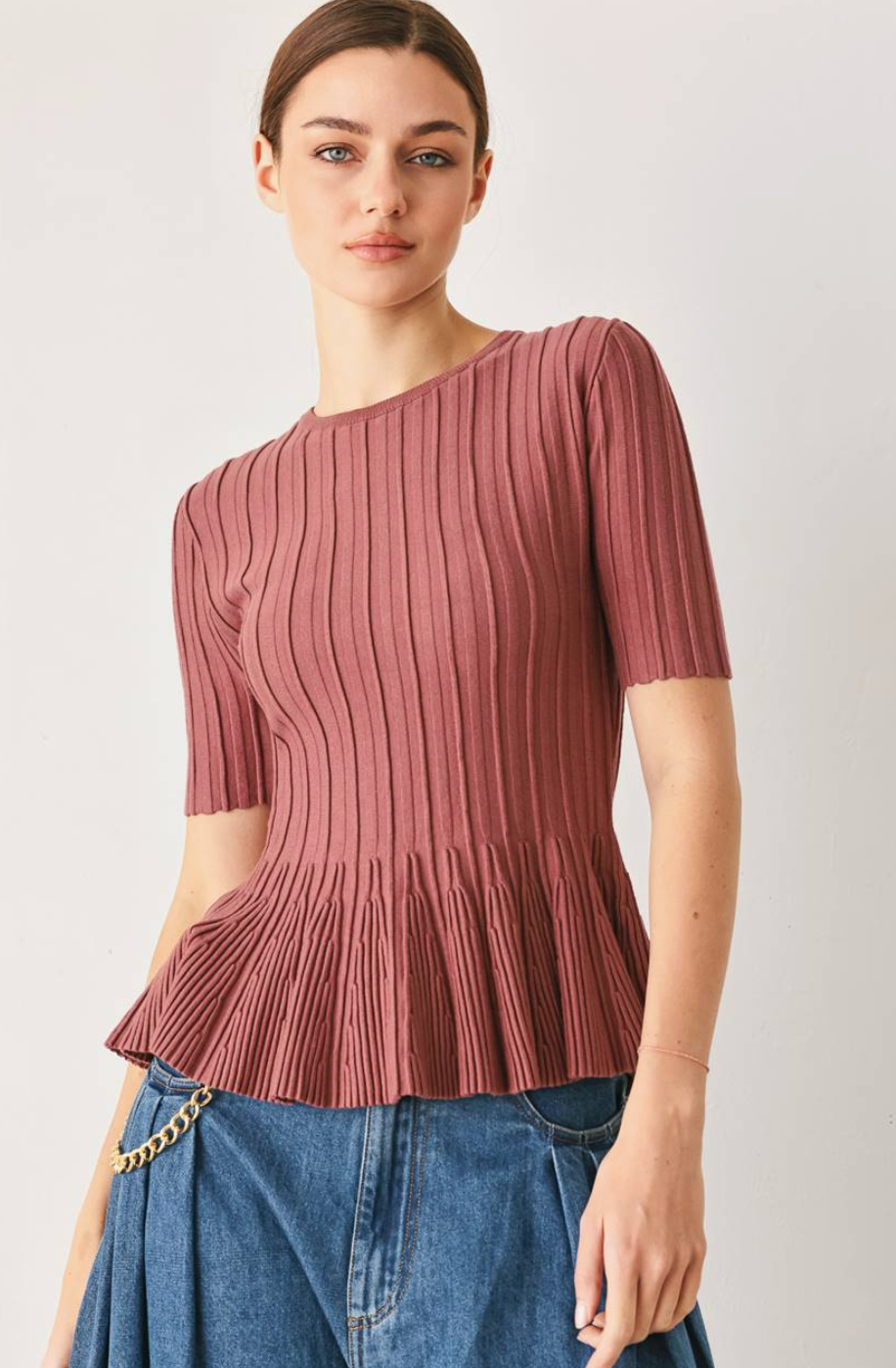 Marsala Muse Peplum Sweater Top