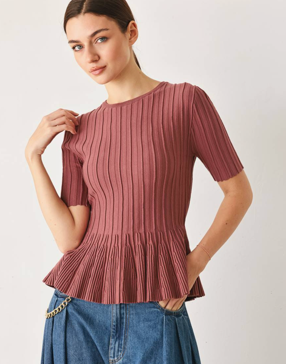 Marsala Muse Peplum Sweater Top