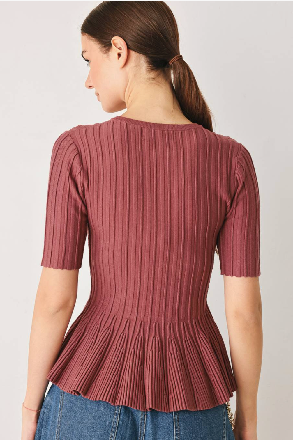 Marsala Muse Peplum Sweater Top