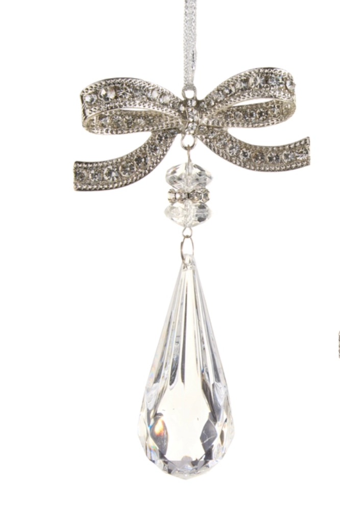 Jeweled Bow with Crystal Drop Ornament- 4.5"