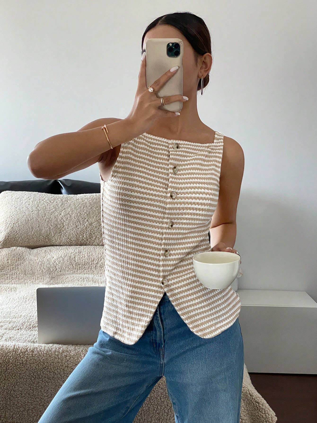 Beige Stripe Knit Vest