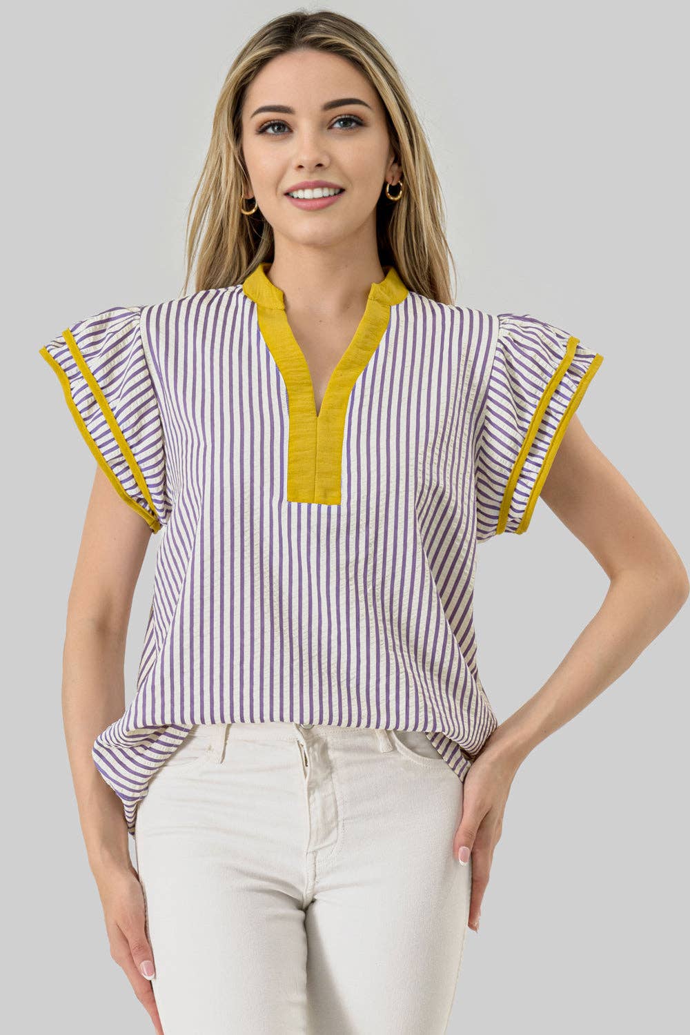 Purple Seersucker Game Day Blouse