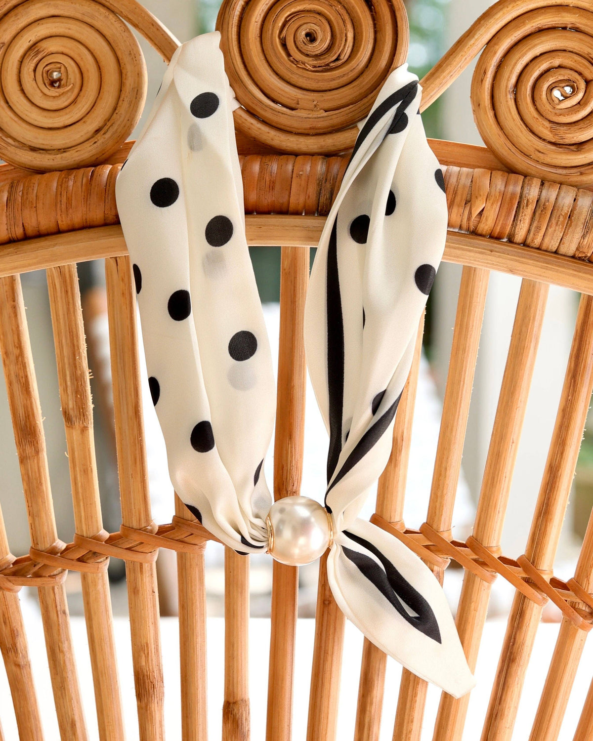 Robyn Magnetic Pearl Scarf Necklace Black Polka Dots
