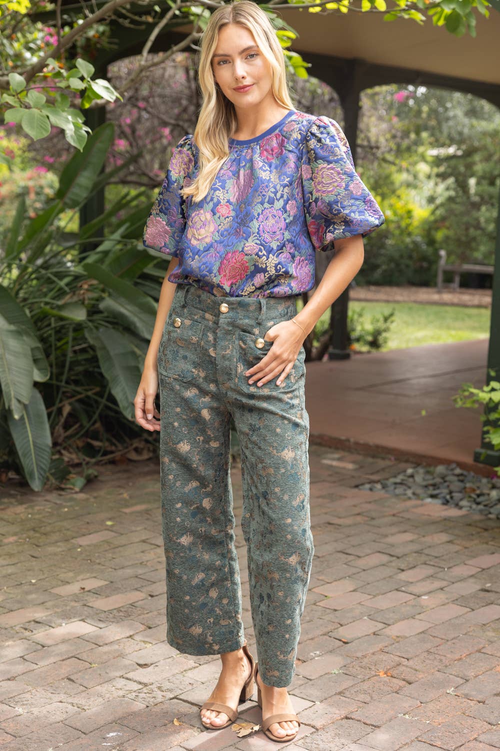 Gilded Grove Velvet Jacquard Pants