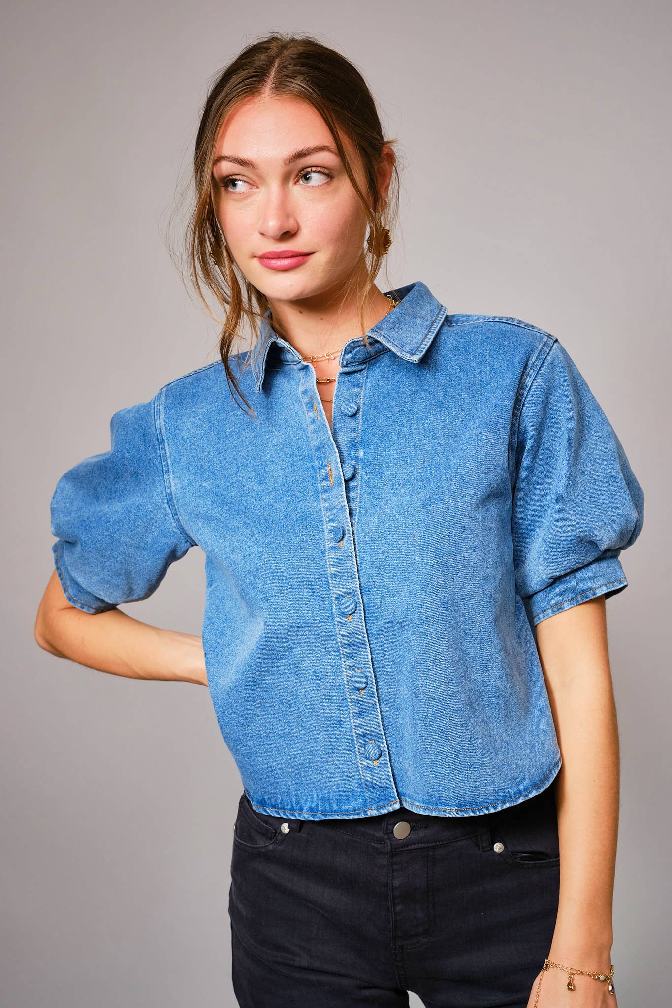 Denim Puff Sleeve Blouse