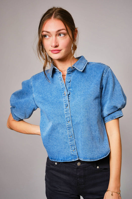 Denim Puff Sleeve Blouse